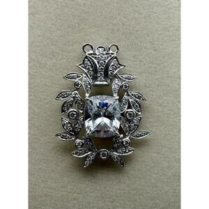Sterling Silver Pendant Art Deco Style With Zircon And Natural Crystal Gemstone